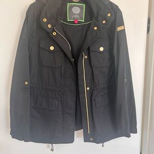Vince Camuto Black Utility Windbreaker Jacket with Gold Accents